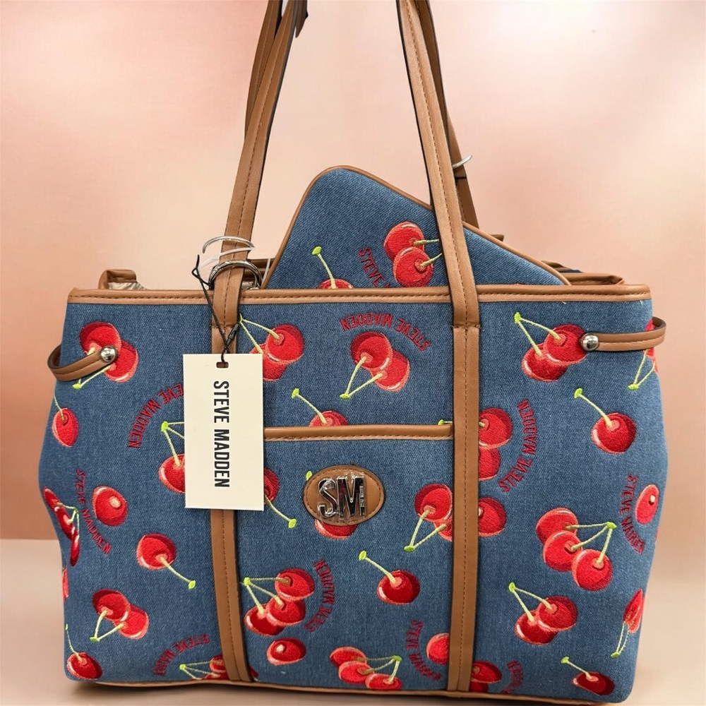 Steve Madden Denim Cherry Tote Bag